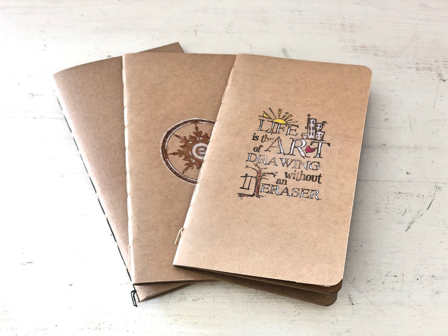 Pack of 4 Travelers Notebooks Journals,Memory keeping Pocket Sketchbooks with Kraft Cartridge paper,Regular Midori Inserts,Office gift bunch