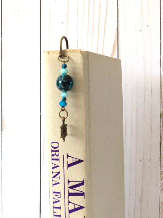 Metal Book Mark, Nautical Book Jewelery,  Beaded Bookmark Page Marker, Spine Charm for Book Lover, Office gift for Bookworm, Sea lover Gift