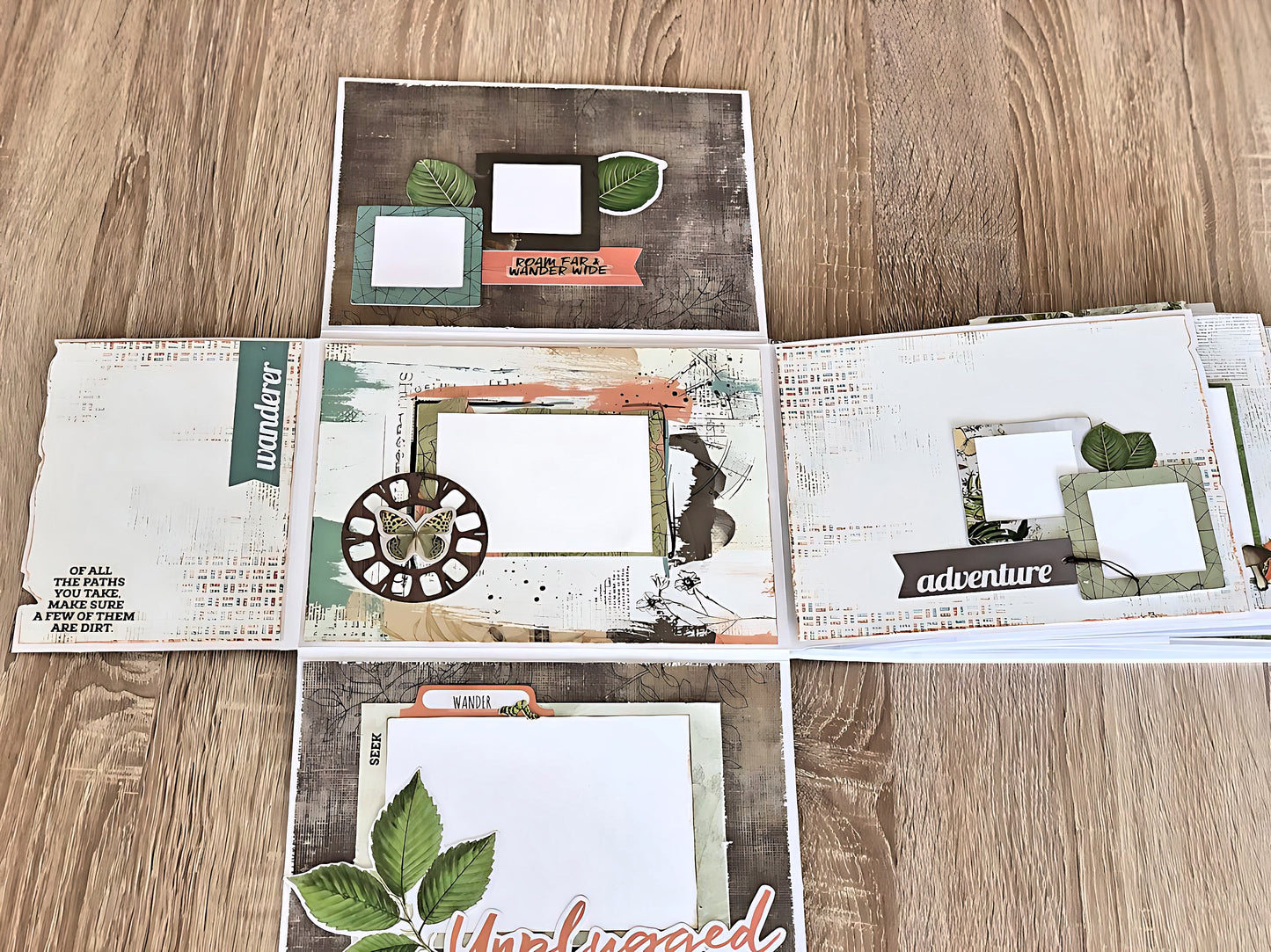 Scrapbooking Photo Album "Adventure Awaits", Interactive Photo Book with Pockets, Hiking Vacation Woods Memory Book, Gift for Creative