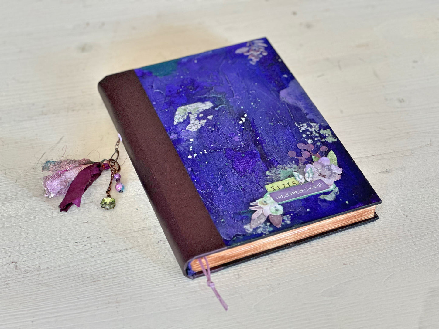 Vintage Fairy Junk Journal Diary Book with decorated pages, Purple Memory Album Notebook Floral Herbiary, Wedding Guest Book, Gift for her