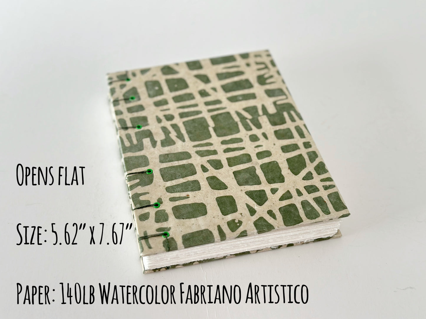 Hardcover Watercolor Journal Sketchbook with Fabriano Cotton Hot pressed paper and Open (Lay flat) Spine, Coptic Notebook Gift for artist
