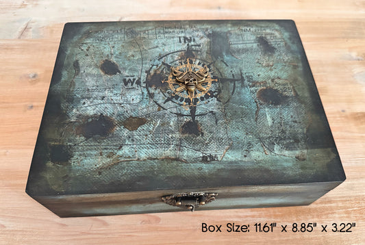 Pirate treasure chest wooden box for Sea Lovers. Cosplay Pirates of the Caribbean Skull Box