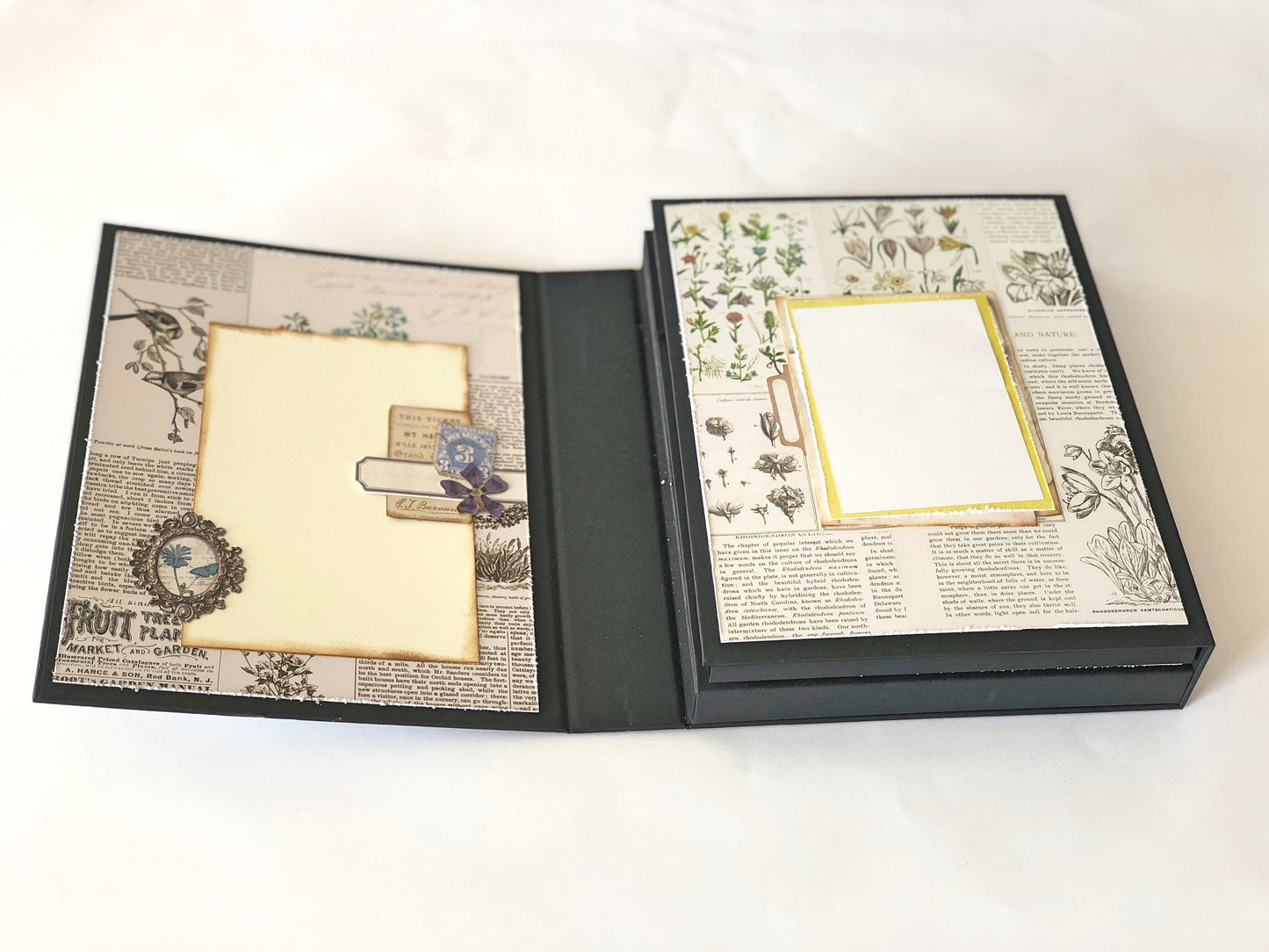 Scrapbooking Photo Album "Captured Photographs", Family heirloom gift, Black Interactive Photo Book Folio with Pockets and Journaling spots