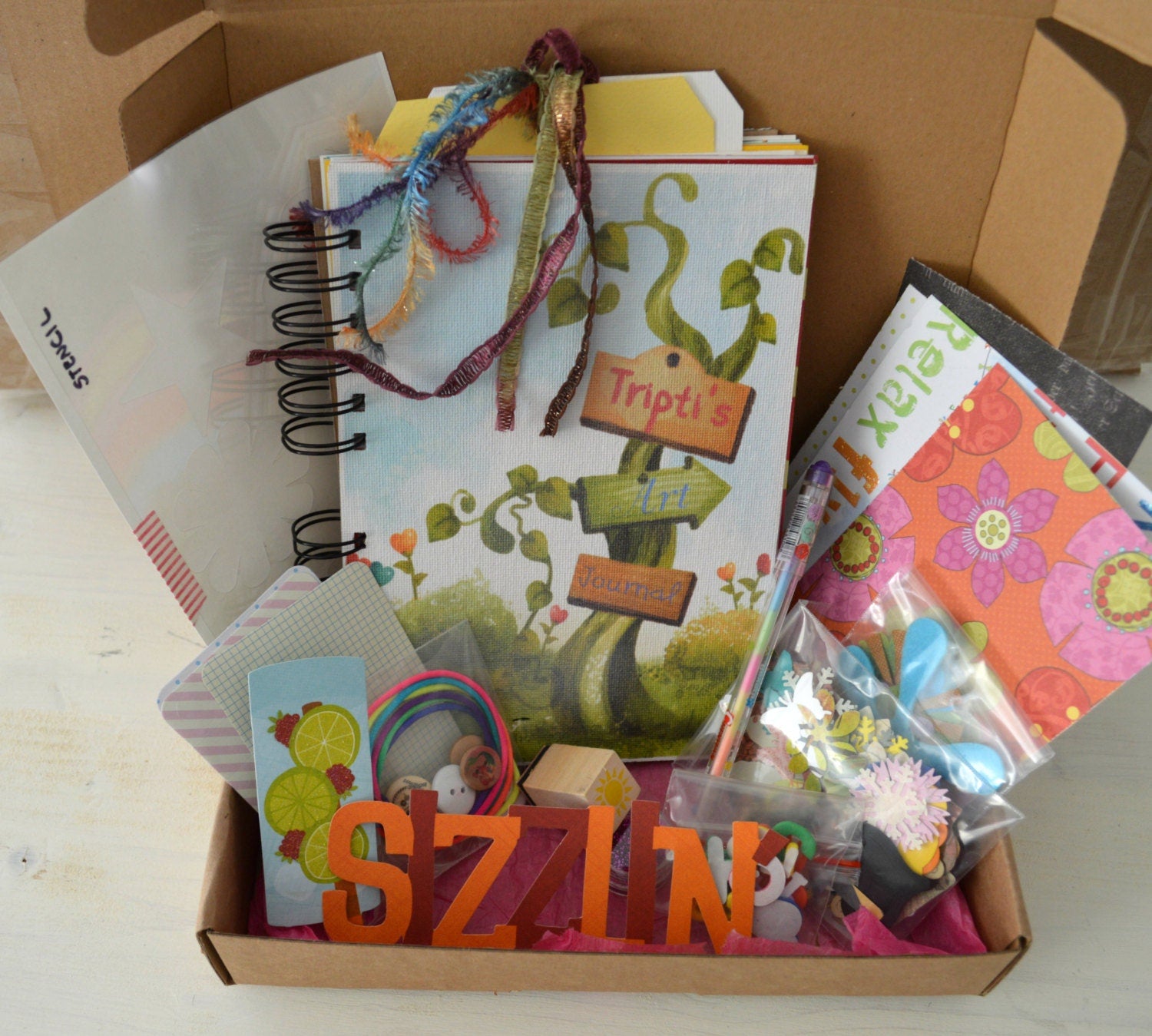 Personalized Art Kit for kids, Kids Gift Box with art journaling supplies,  Christmas travel craft kit, homeschool art for creative children