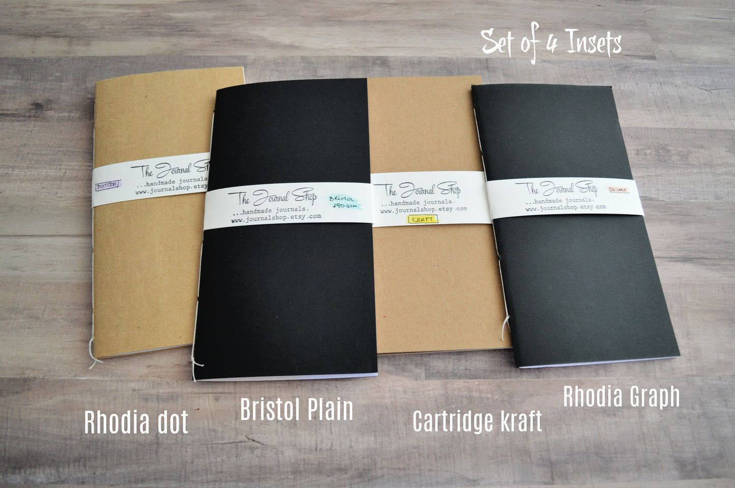 Set of 4 Blank Notebook with graph, dot-grid, plain and kraft paper, Traveler's Notebook Inserts, TN Refill Pocket Journals, List mania gift
