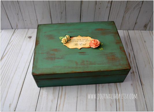 Wedding Card Photo Box, Happily Ever After Large Vintage Keepsake Box, Old Times Rustic Chest, Anniversary Wooden Box, Large chest for her
