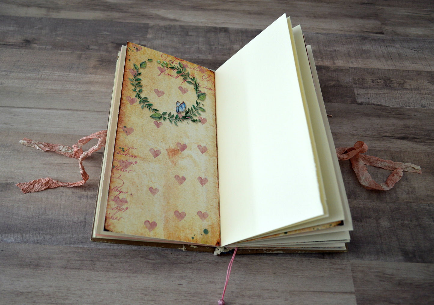 Slim Junk Journal Diary with decorated pages, Vintage Wedding Guest Book Album, Travel Journal Photo Book, Romantic Scrapbook Memory Keeping