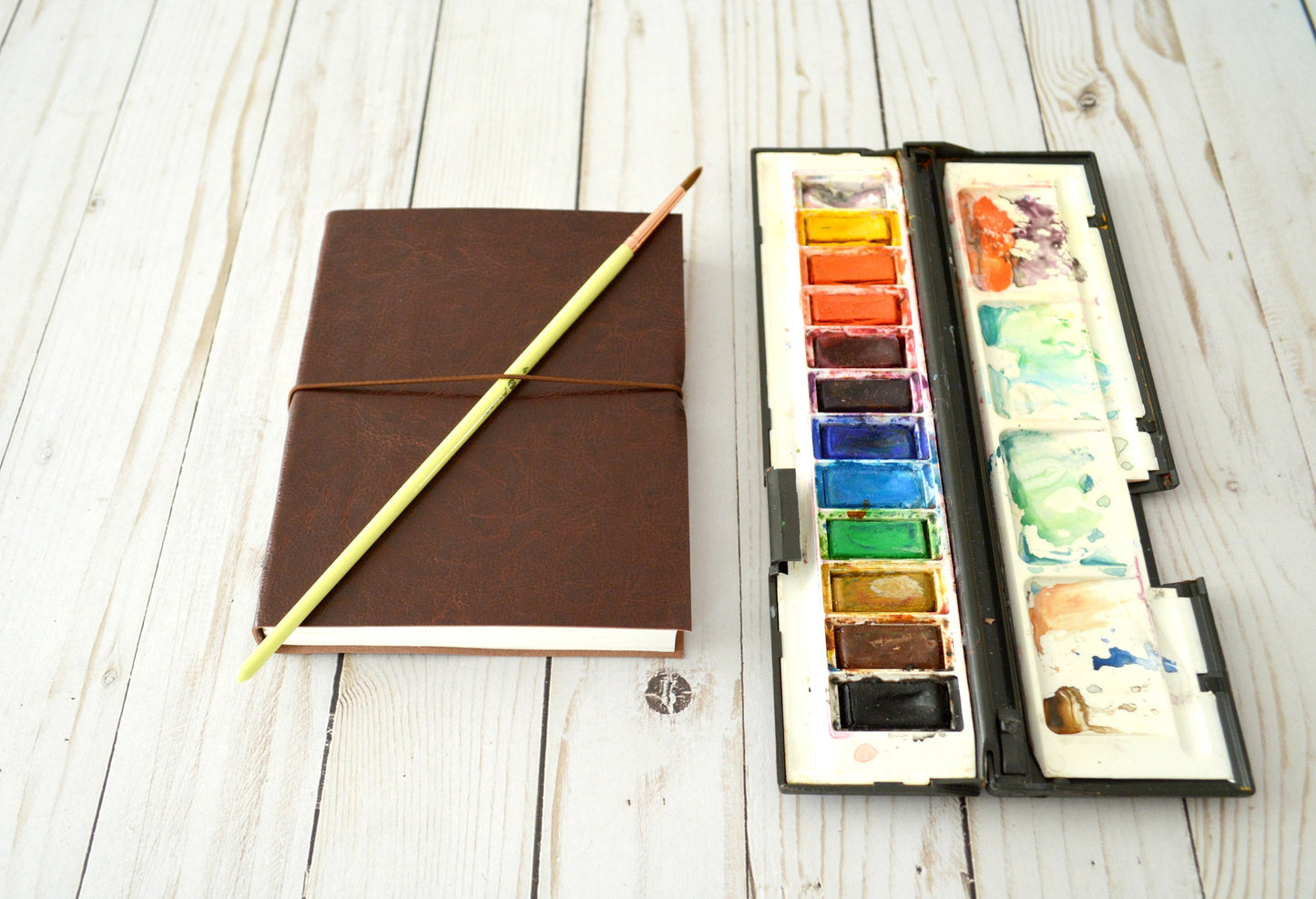 Pocket pl Leather Travel Journal with closure band, Travel Sketchbook with 140 lbs Watercolor paper, Small Artist notebook, Gift for Artist