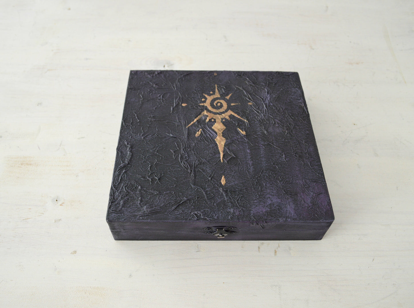 Large Square Wooden Box with Eternity Symbol, Fantasy Keepsake Spell Box, Game Master Treasure Chest Gift, Wizards decorative dice box