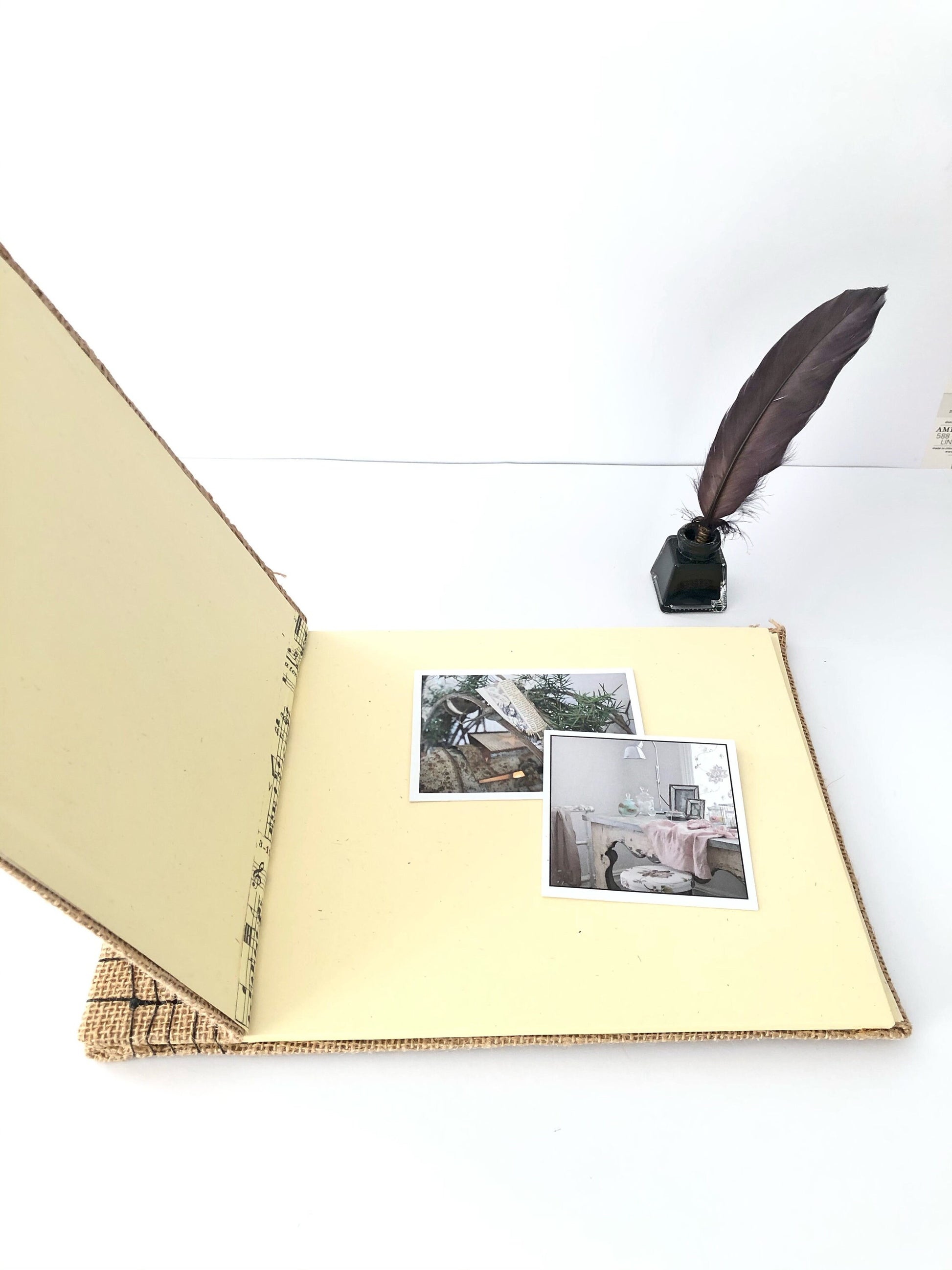 Large Burlap Photo Album, Open spine Japanese stab binding book, Large –
