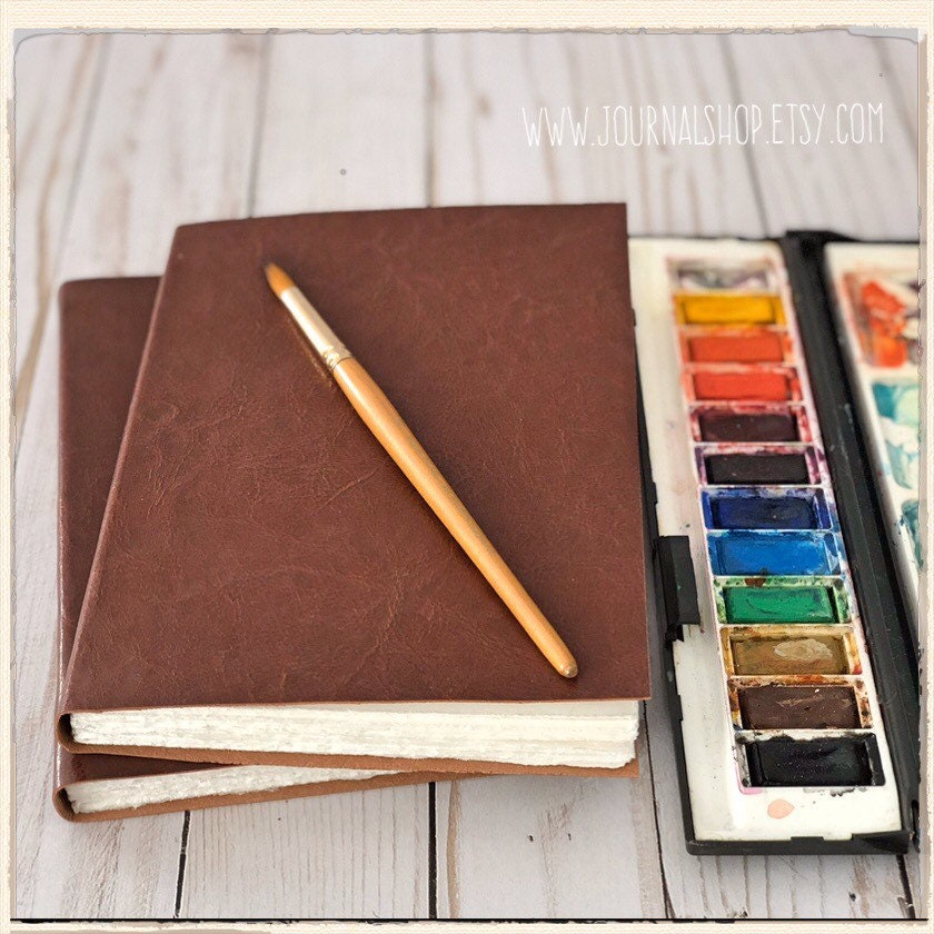 Watercolor Journal Sketchbook, Travel Journal Gift, Artist book with Fabriano Artistico 140lbs Extra White Hot Press and PL Leather Cover