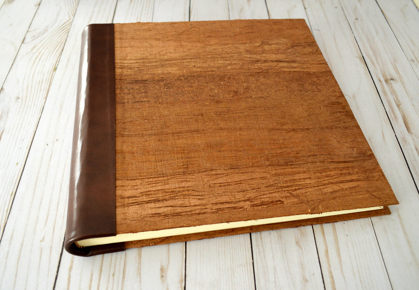 Wooden Photo Album Scrapbook, Gift for Wedding, Large 12” Photo book, Square Family Album, Memory Book with Papyrus Bark, family heirloom