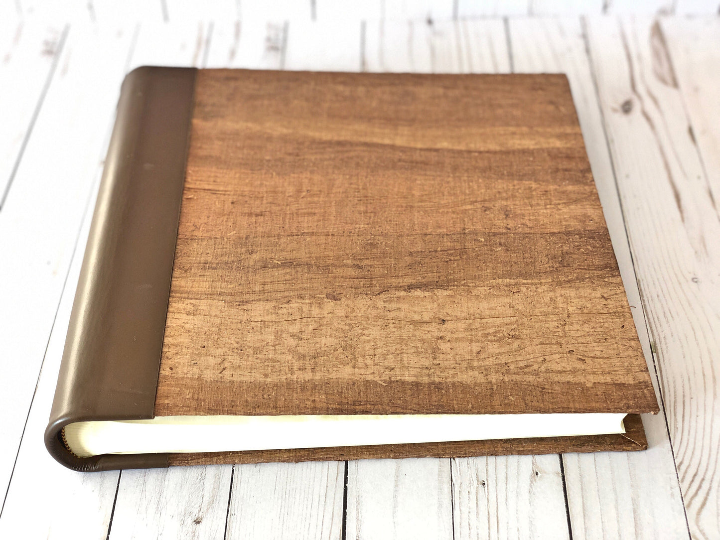 Wooden Photo Album Scrapbook, Gift for Wedding, Large 12” Photo book, Square Family Album, Memory Book with Papyrus Bark, family heirloom