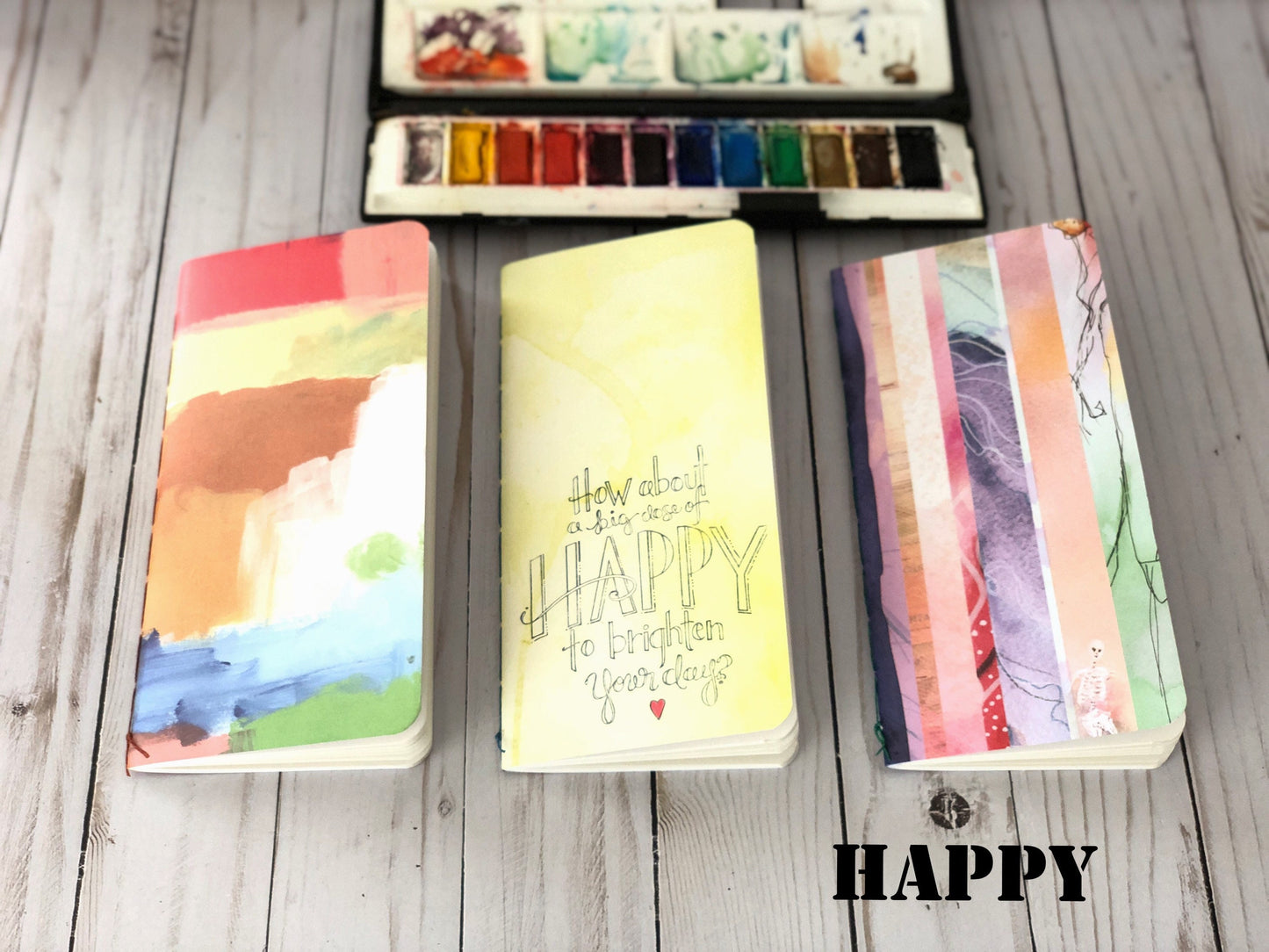 Watercolor Journal Bundle, Travelers Notebook Refill Inserts, Pocket Sketchbook Gift for artist, Happy Journals for Women, Drawing notebooks