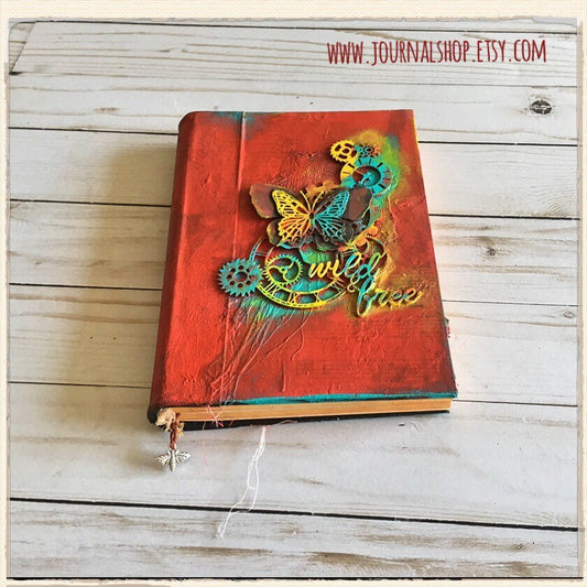 Junk Journal Diary Book with decorated pages, Gypsy Soul Memory Keeping Artist Notebook Gift, Travel Scrapbook Album, Boho Wedding GuestBook