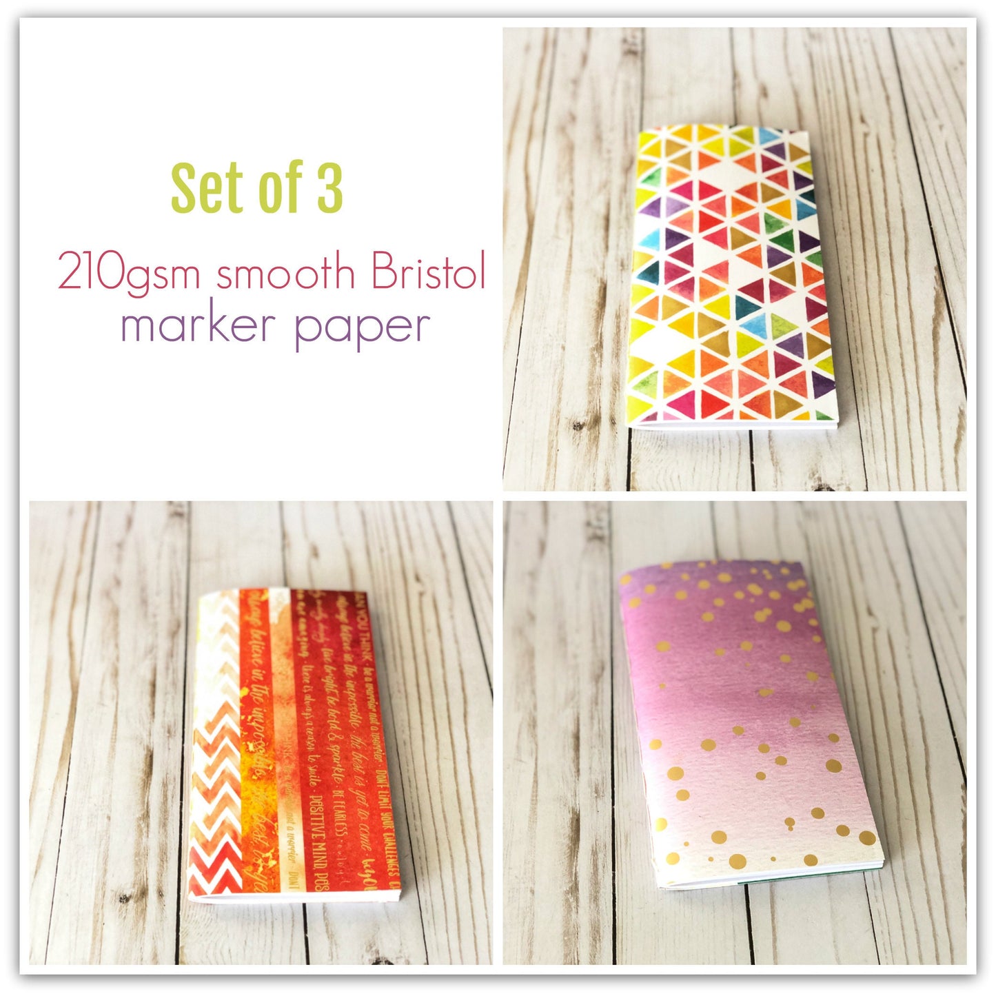 Set of 3 Marker Journals With 210gsm/90lbs Smooth Bristol Paper, TN Insert  Refill, Small Sketchbook for Gel Pen,marker, Ink, Pocket Notebook 