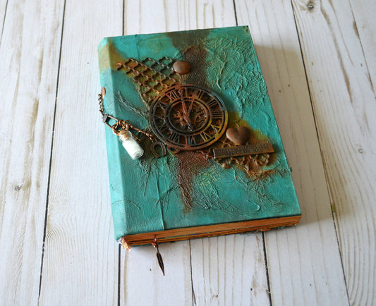 Steampunk Junk Journal Diary book with decorated pages, Industrial Wedding Guest Book, Scrapbook Album, Memory Keeping Gift for Writer Poet