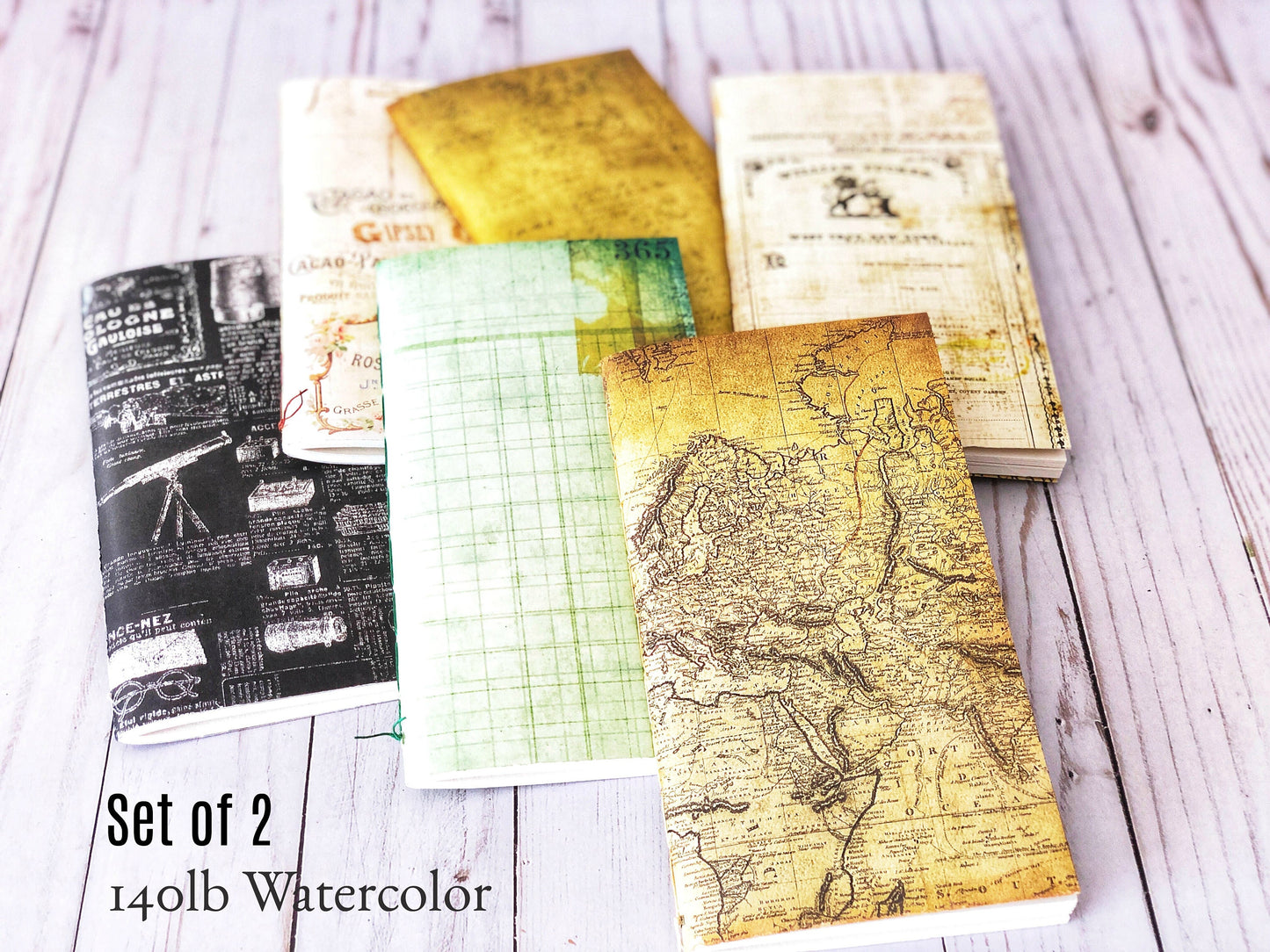 Set of 2 Watercolor Journals with 300gsm Fabriano paper, Travelers Notebook TN Insert Refill, Pocket Journal Sketchbook, Gift for Artists