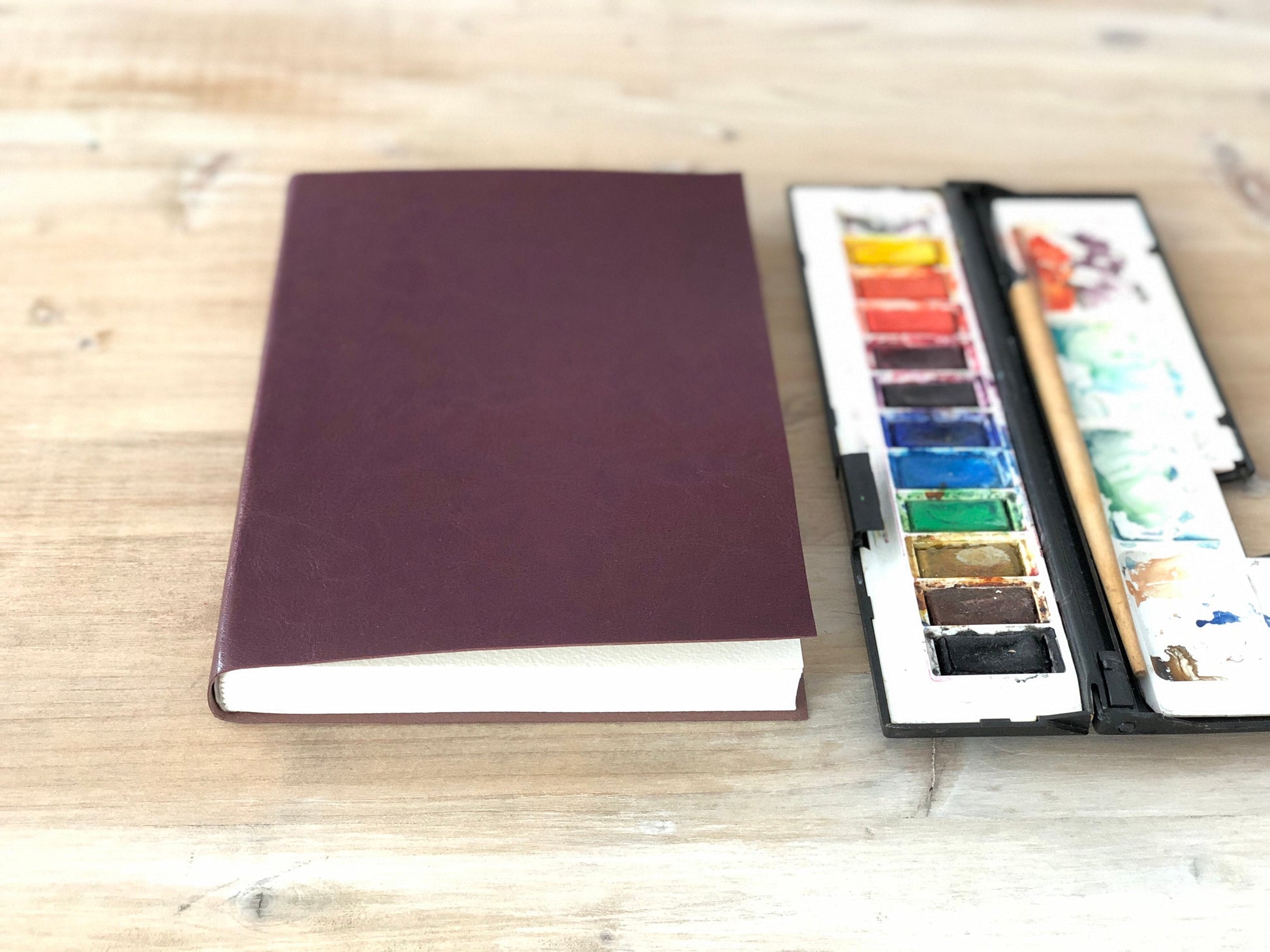Burgundy Sketchbook I Watercolor Leather Art Journal I 