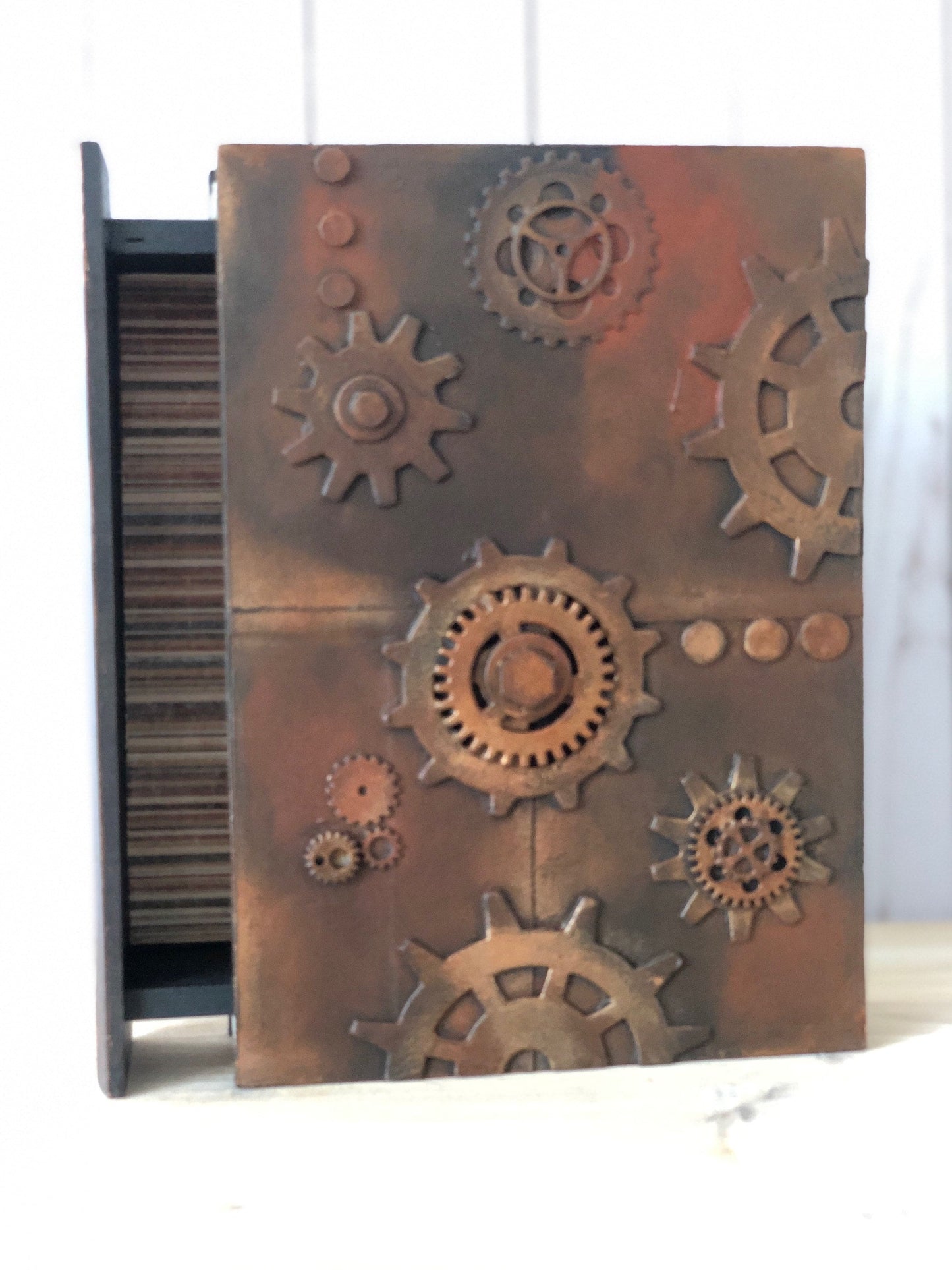 Steampunk jewelry box for Mechanic, Secret Drawer Book Box, Fantasy gift for boyfriend, Cogs and Gears Decorative Box Industrial Home Decor