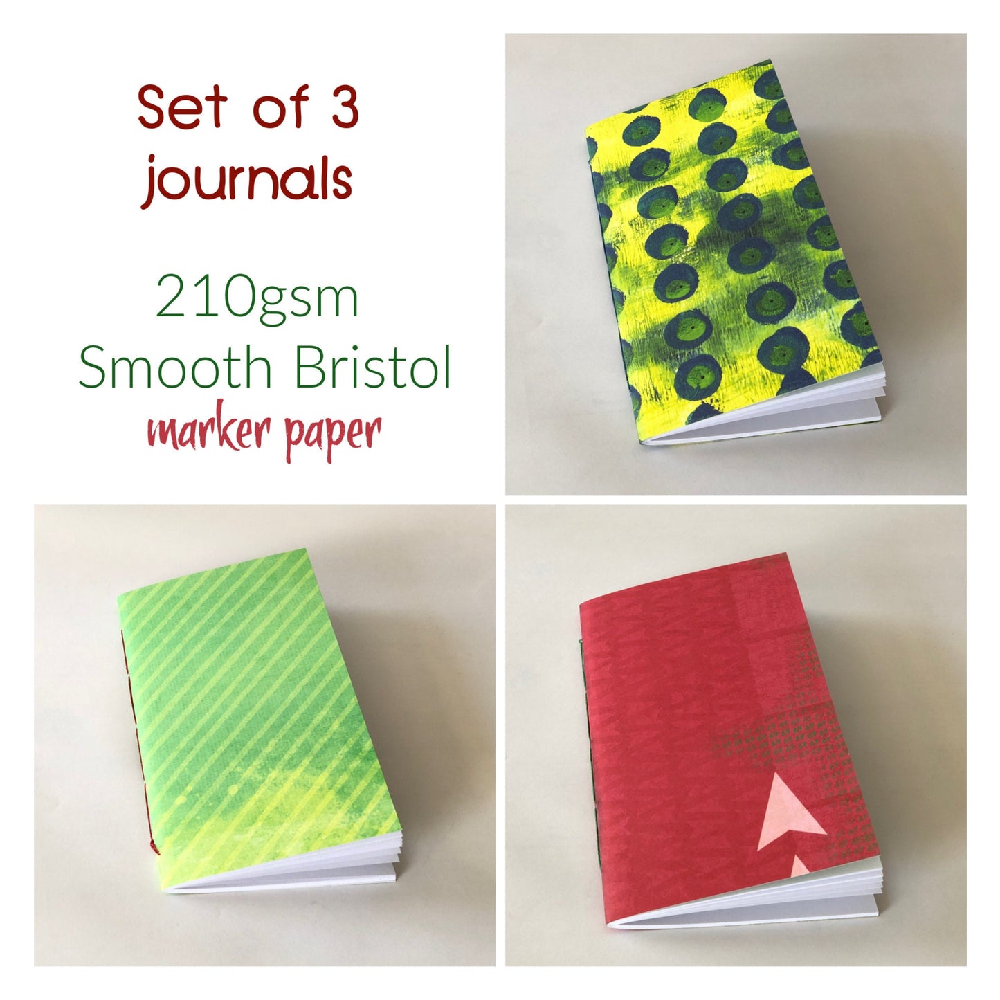 Set of 3 marker Journals with 210gsm/90lbs smooth Bristol Paper, TN Insert Refill, Small Sketchbook for gel pen,marker, ink, Pocket Notebook