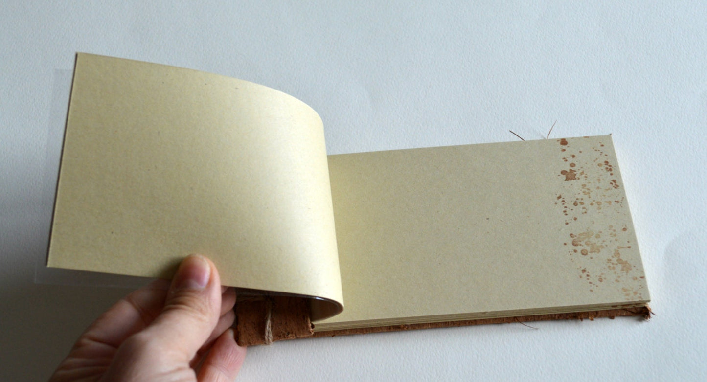 Small Artist Notebook, Wooden Pocket Scrapbook Album, Quotations Journal Gift for poet writer, Japanese Ledger Organic Book, Tan Sketchbook